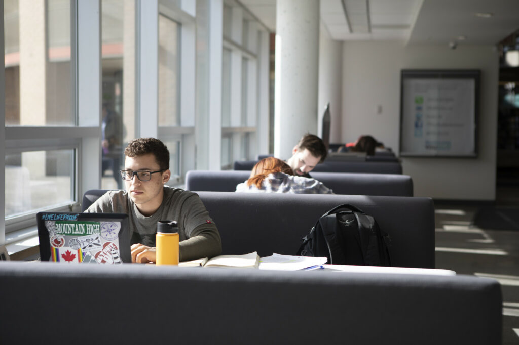 Students studying in the Student Union building.